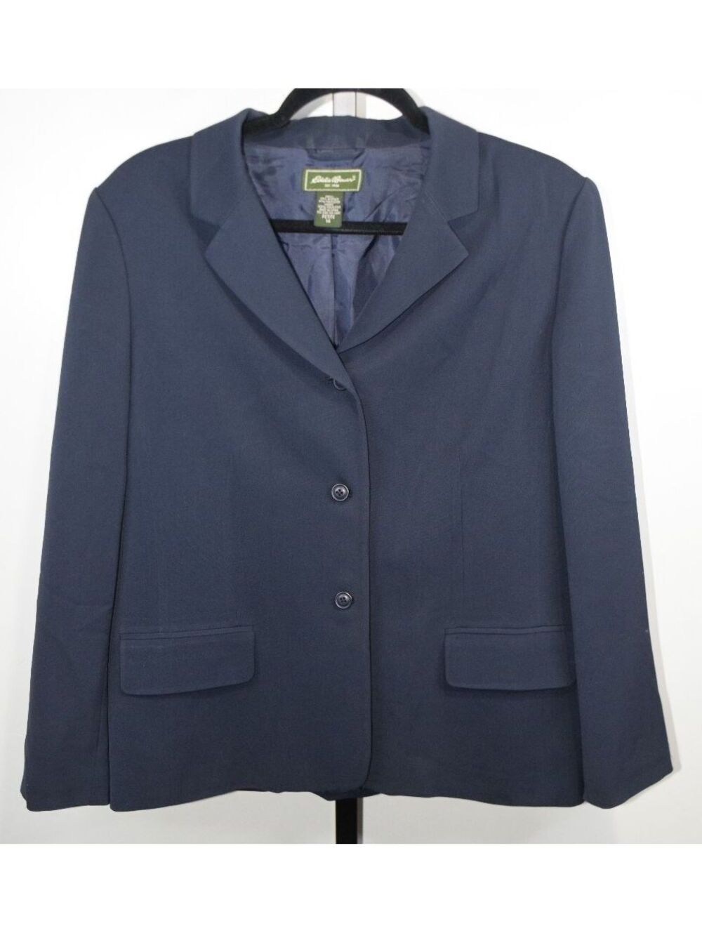 Eddie Bauer Womens Petite 14 Navy Blue 90s Vintage Blazer Career Office Jacket